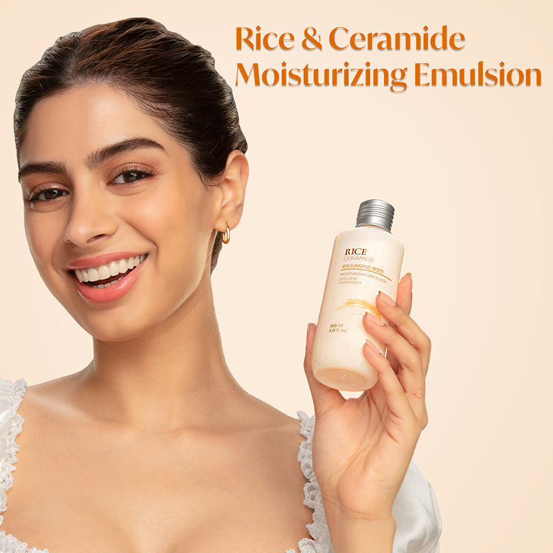 The Face Shop Rice & Ceramide Emulsion - Korean Brightening Moisturizer/Cream for Dull & Dry Skin (150ml)
