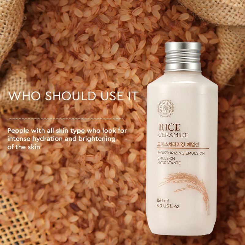 The Face Shop Rice & Ceramide Emulsion - Korean Brightening Moisturizer/Cream for Dull & Dry Skin (150ml)