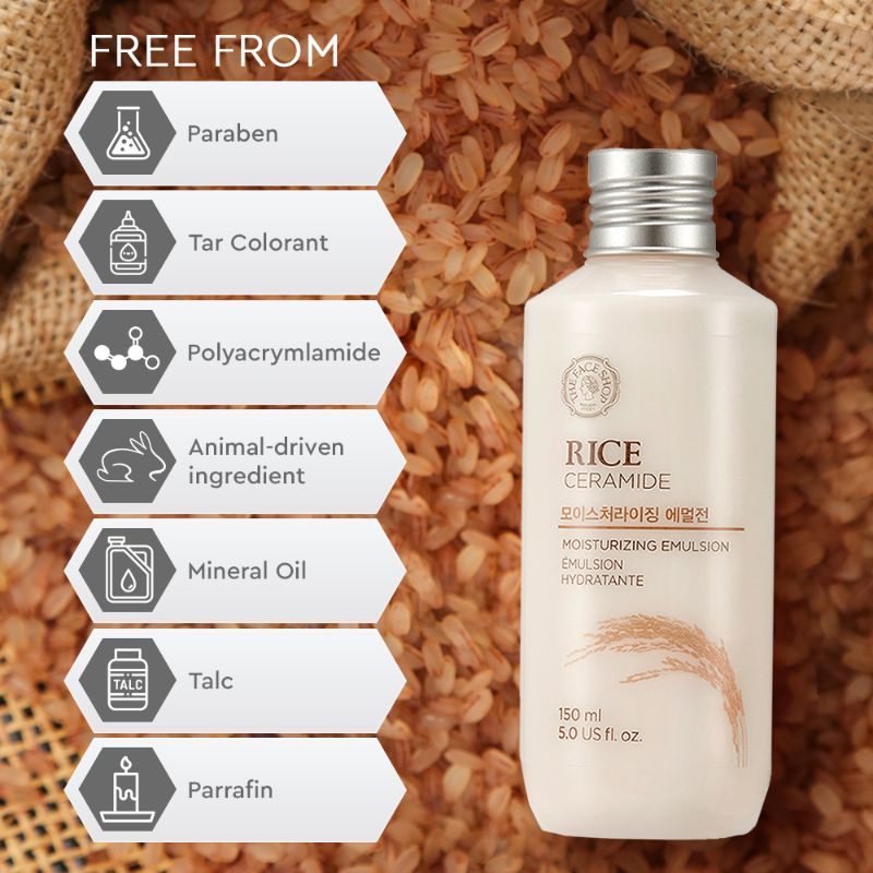 The Face Shop Rice & Ceramide Emulsion - Korean Brightening Moisturizer/Cream for Dull & Dry Skin (150ml)