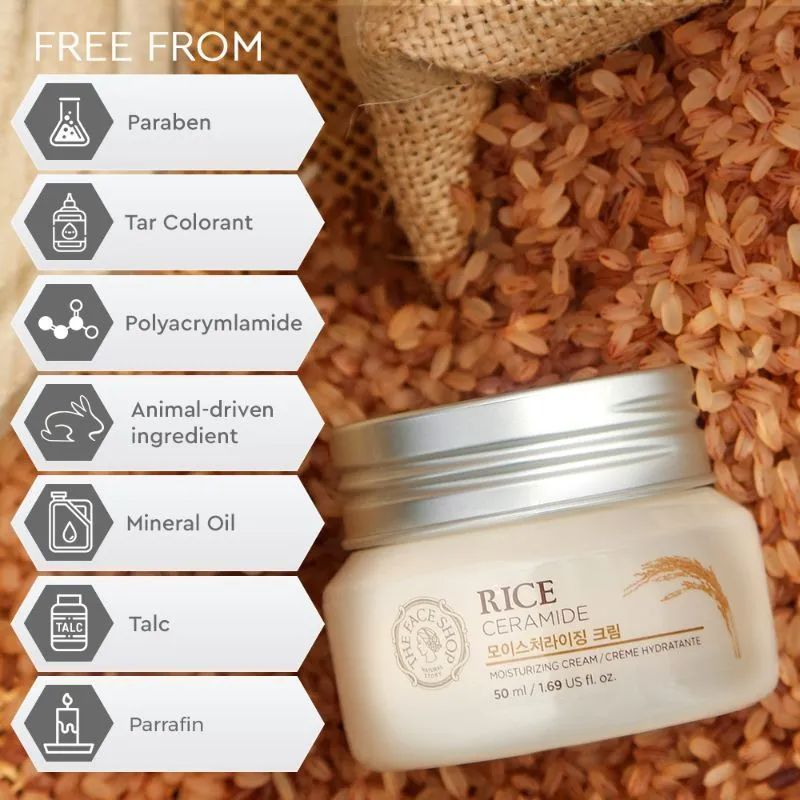 The Face Shop Rice & Ceramide Moisturizer - Korean Day Cream for Barrier Repair & Glass Skin Glow (50ml)