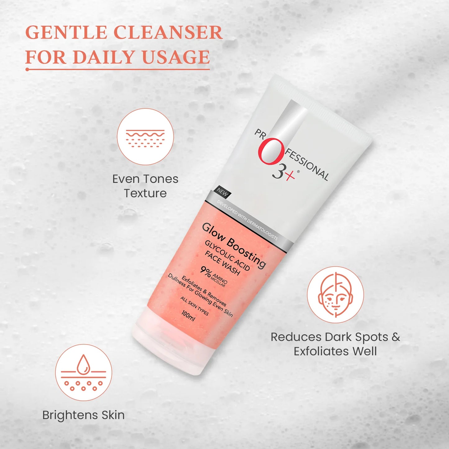 O3+ Glow Boosting Glycolic Acid Brightening Face Wash (100ml)