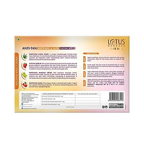 Lotus Herbals Safe Sun Anti Tan Whitening & Glow 4 In 1 Facial Kit (160g)