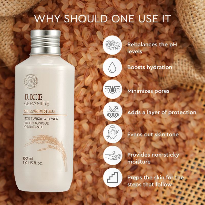 The Face Shop Rice & Ceramide Face Toner - Korean Beauty Skincare for Moisture & Brightness (150ml)