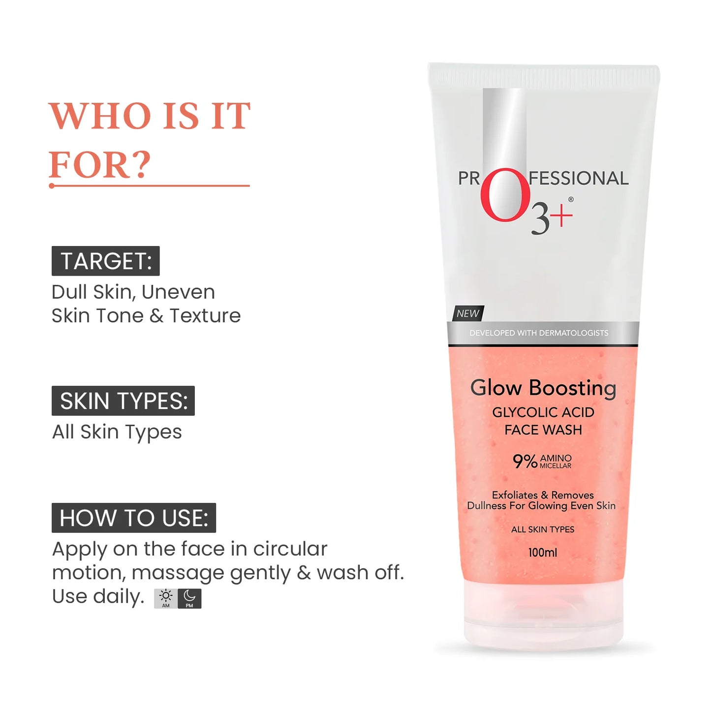 O3+ Glow Boosting Glycolic Acid Brightening Face Wash (100ml)