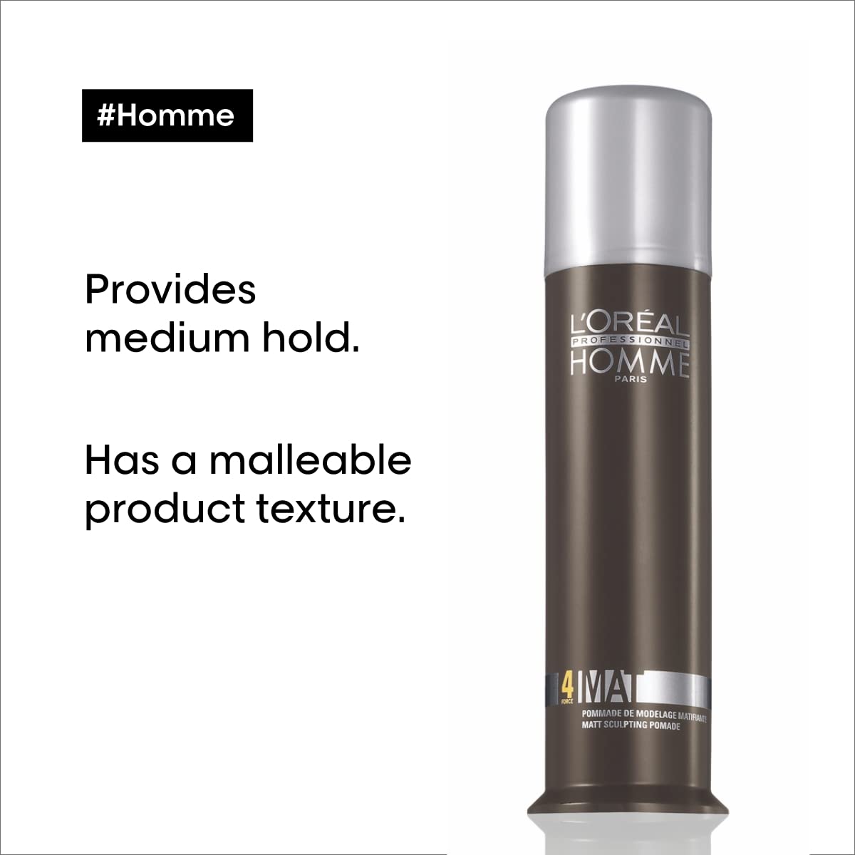 L'Oreal Professionnel Paris Homme Force - 4 Mat Matt Sculpting Pomade (80ml)