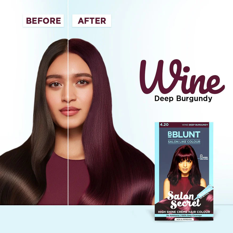 BBLUNT Salon Secret High Shine Crème Hair Colour - Wine Deep Burgundy - 100 g