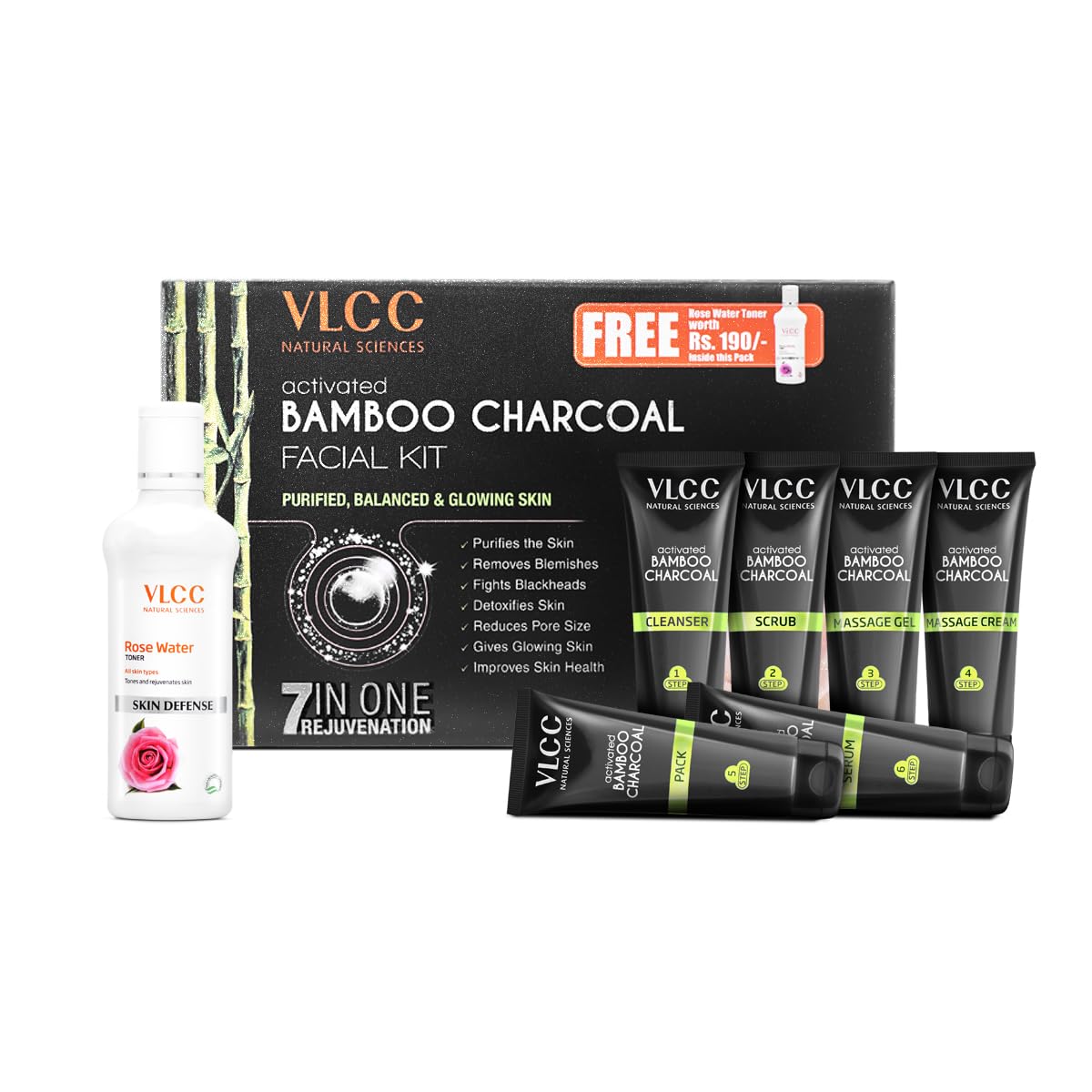 VLCC Activated Bamboo Charcoal Facial Kit, for Purified & Glowing Skin (300 g)