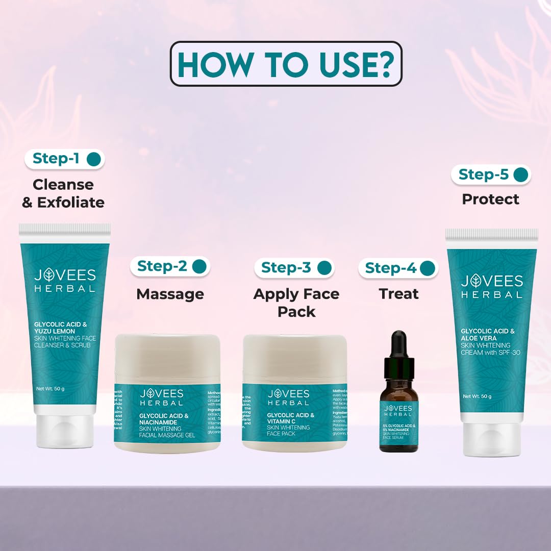 Jovees Herbal Glycolic Acid & Niacinamide Whitening Mini Facial Kit For Brighter & Hydrated Skin | Kit for Improves Uneven Skin Tone, Dark Spots & Dullness 53g