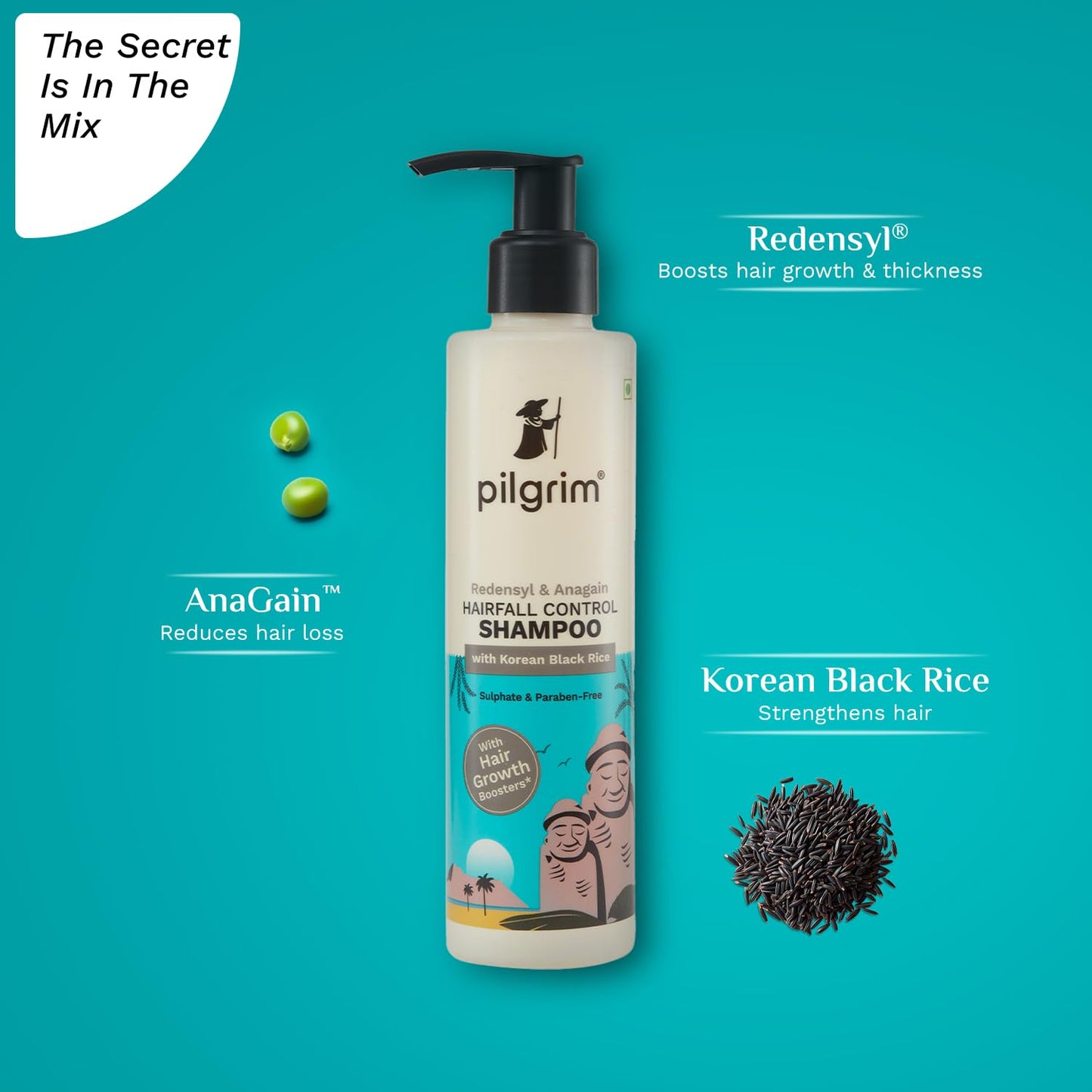 Pilgrim Redensyl & Anagain Hairfall Control Shampoo with Korean Black Rice (200 ml)
