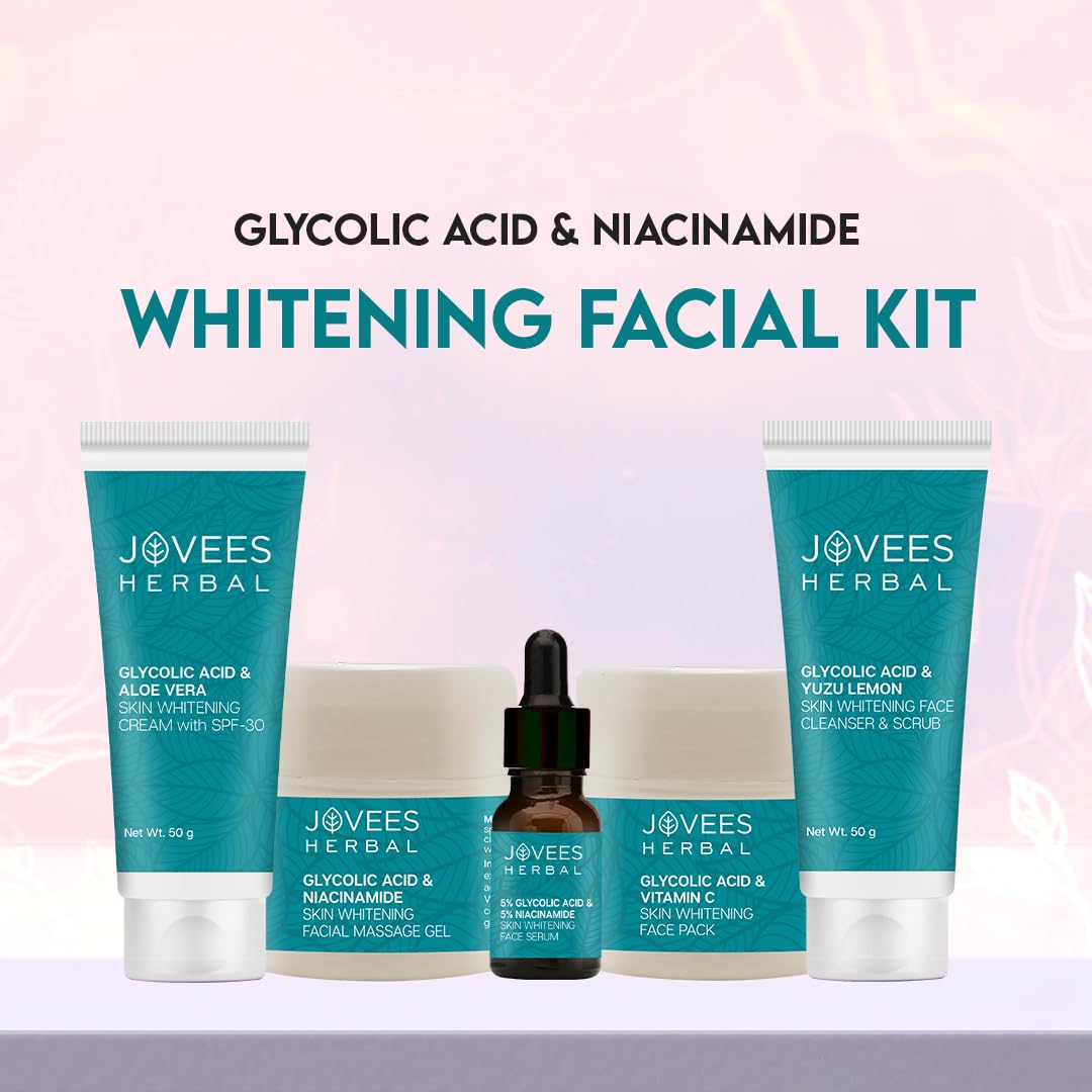 Jovees Herbal Glycolic Acid & Niacinamide Whitening Mini Facial Kit For Brighter & Hydrated Skin | Kit for Improves Uneven Skin Tone, Dark Spots & Dullness 53g