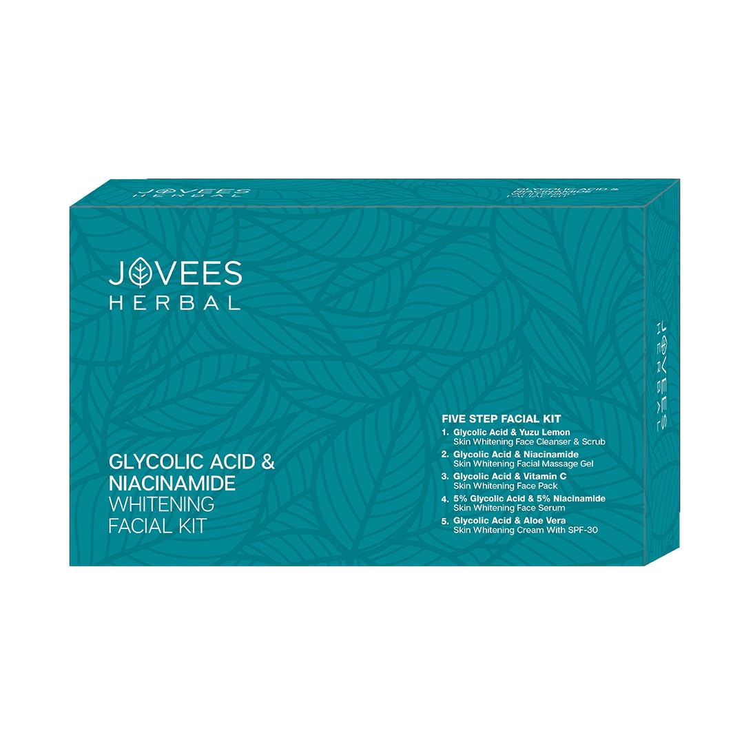 Jovees Herbal Glycolic Acid & Niacinamide Whitening Mini Facial Kit For Brighter & Hydrated Skin | Kit for Improves Uneven Skin Tone, Dark Spots & Dullness 53g