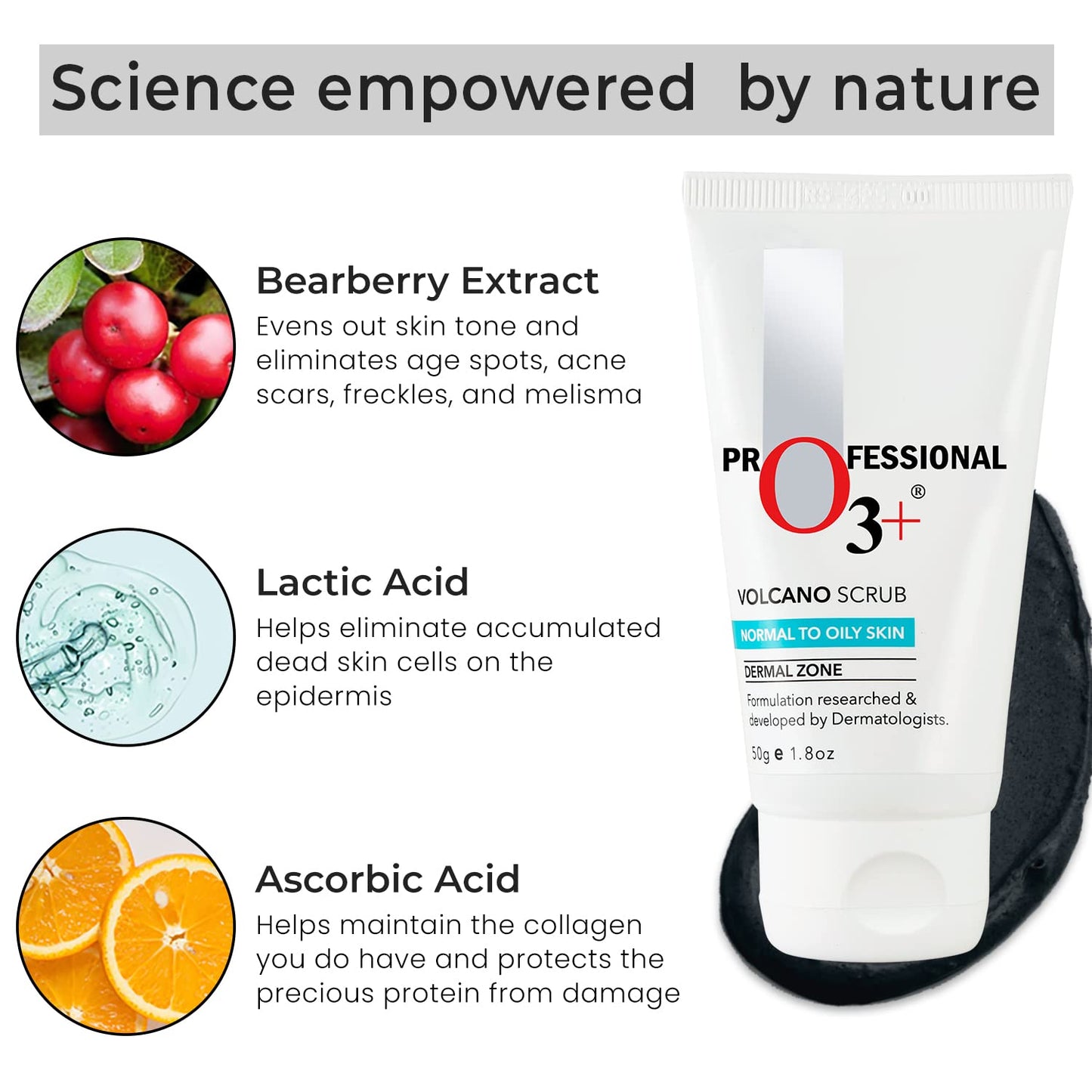 O3+ Volcano Scrub Normal To Oily Skin For Blackheads & Instant Brightening (50gm)