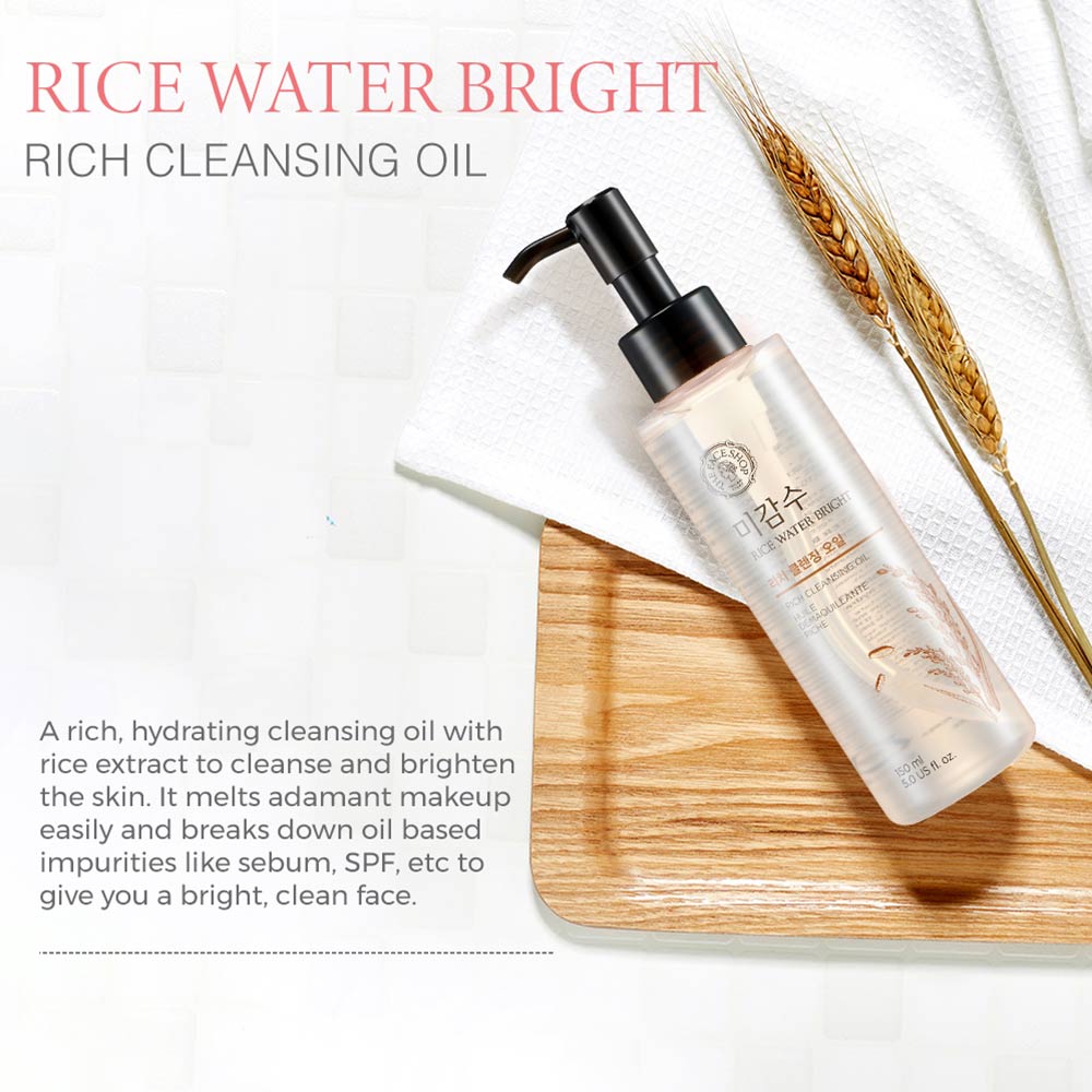 The Face Shop Rice Water Bright Rich Cleansing Oil - Gentle Korean Makeup Remover for Heavy Makeup (150ml)
