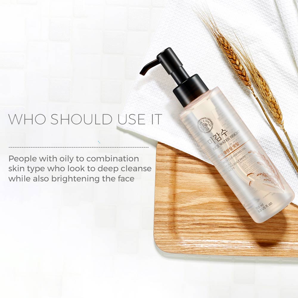 The Face Shop Rice Water Bright Rich Cleansing Oil - Gentle Korean Makeup Remover for Heavy Makeup (150ml)