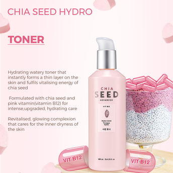 The Face Shop Chia Seed Hydro Toner with Vit B12 & Hyaluronic Acid, Face Toner for 24HR Hydration (160ml)