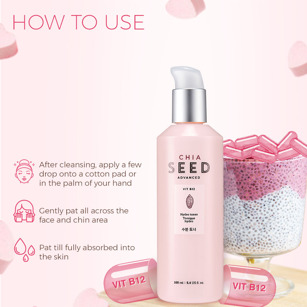 The Face Shop Chia Seed Hydro Toner with Vit B12 & Hyaluronic Acid, Face Toner for 24HR Hydration (160ml)