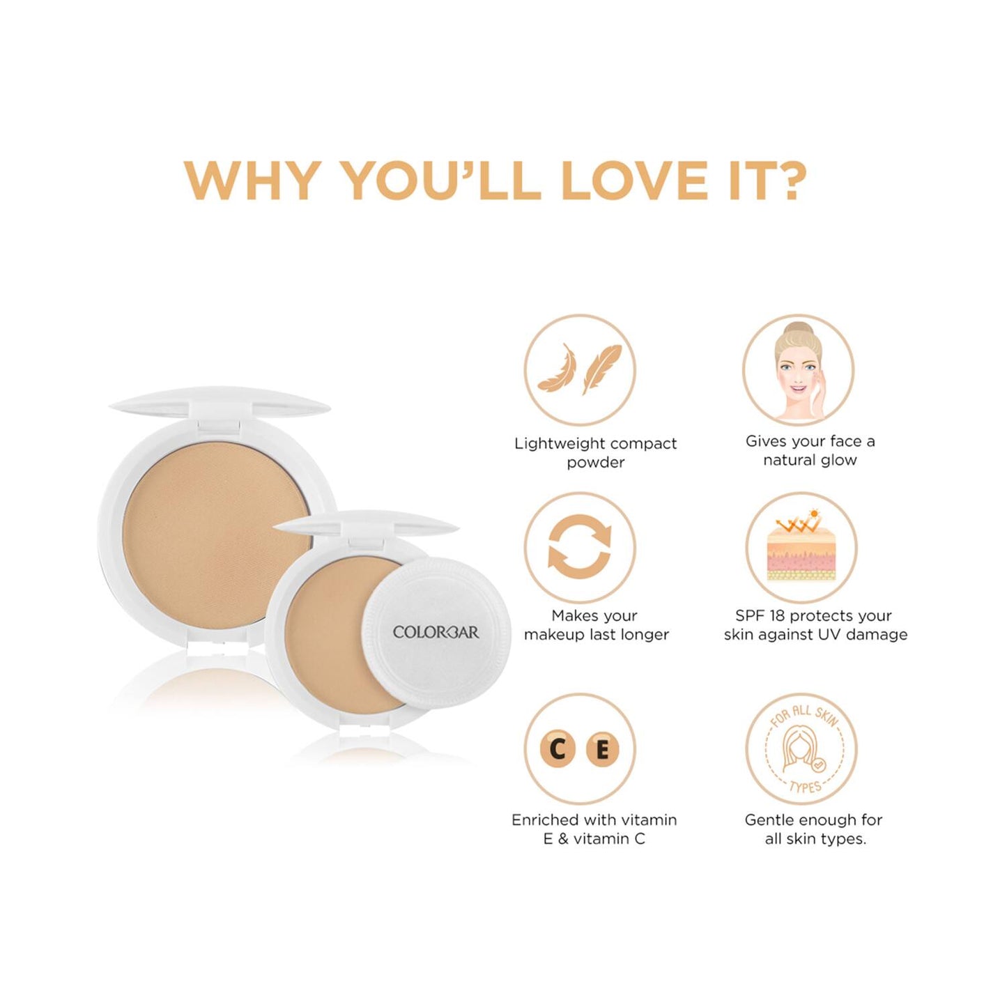 Colorbar Colorbar Radiant White UV Fairness Compact Powder With SPF 18 - 002 Shell (9g)