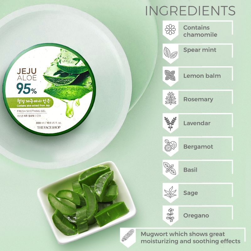 The Face Shop Korean Jeju Aloe Vera Soothing Gel with Vitamin E for Face, Body & Hair (300ml)