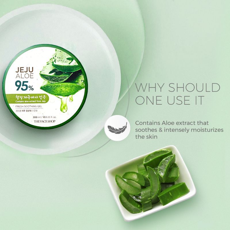 The Face Shop Korean Jeju Aloe Vera Soothing Gel with Vitamin E for Face, Body & Hair (300ml)