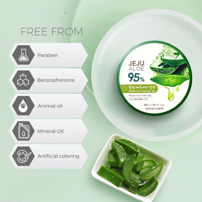 The Face Shop Korean Jeju Aloe Vera Soothing Gel with Vitamin E for Face, Body & Hair (300ml)