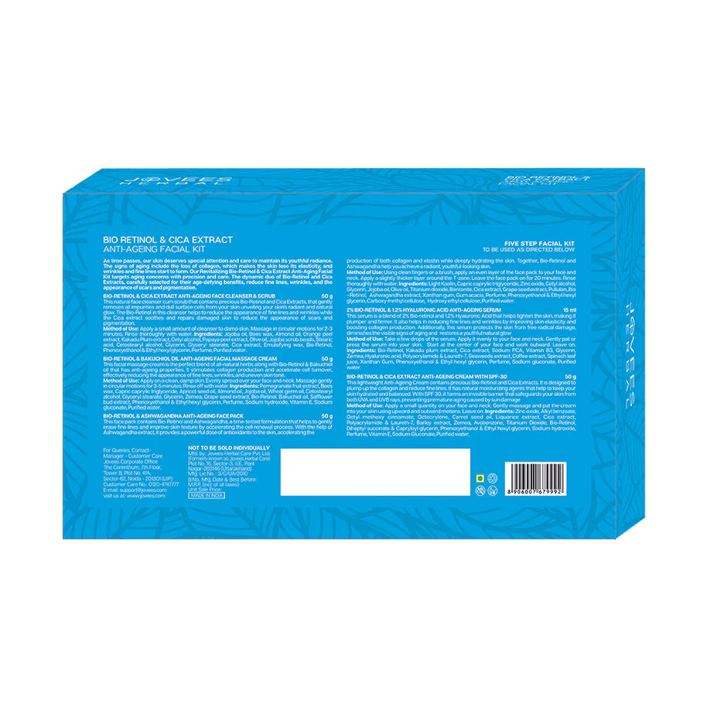 Jovees Bio Retinol & Cica Extract Anti Ageing Facial Kit For Signs of Ageing, Wrinkles, Fine Lines & Dark Spots