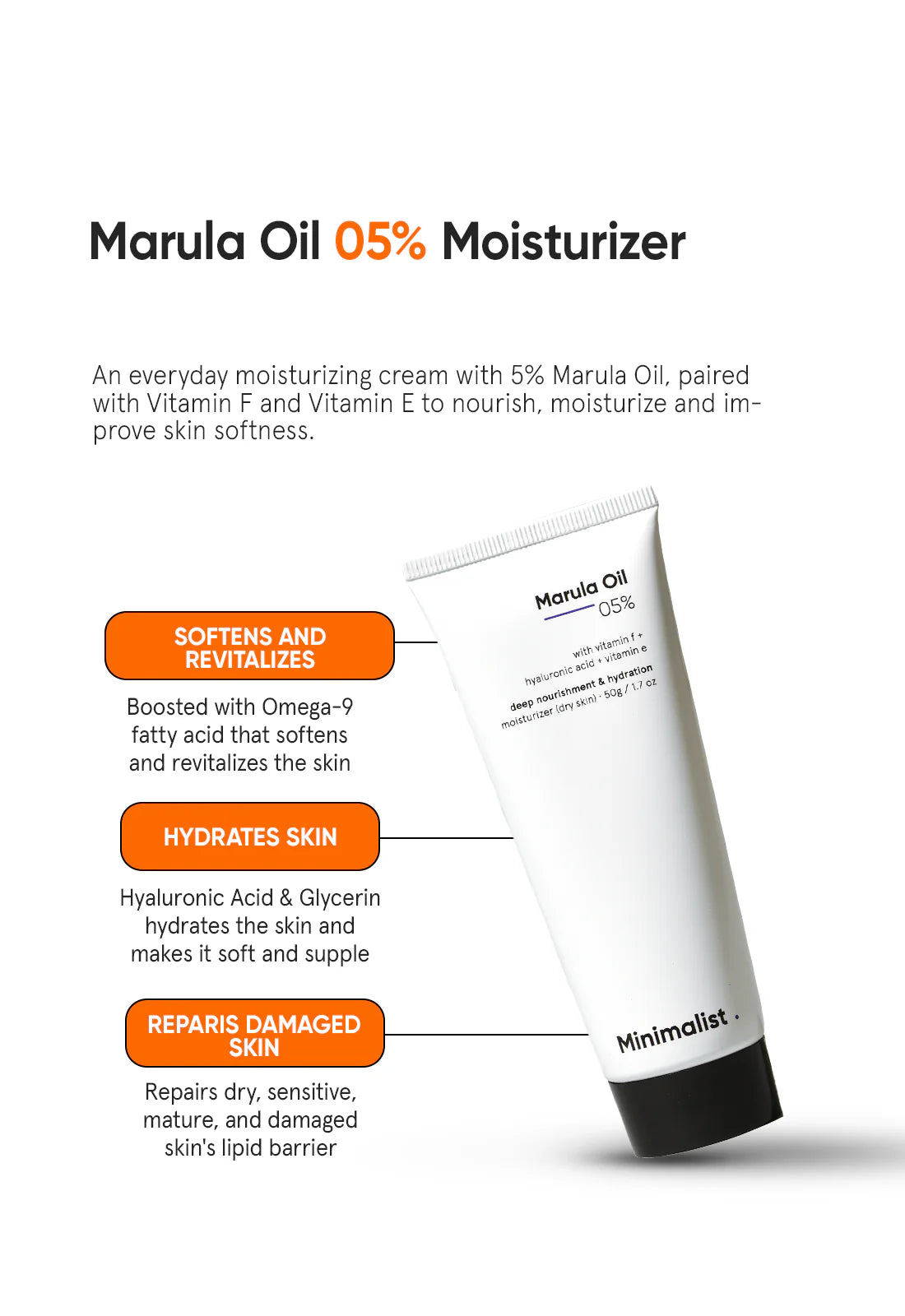 Minimalist 05% Marula Oil Moisturizer With Hyaluronic Acid & Vitamin F & E For Dry Skin (50 g)