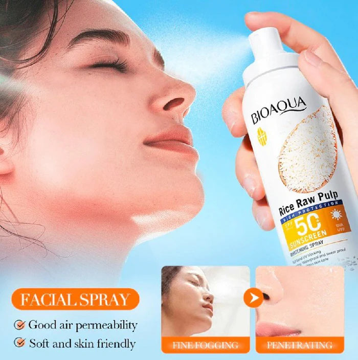 BIOAQUA Rice Raw Pulp SPF50+ PA+++ High Protection Sunscreen Whitening Spray UV Blocking Waterproof Sweatproof (150ml)