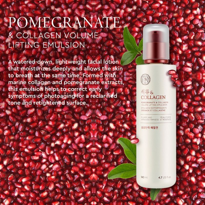 The Face Shop Pomegranate & Collagen Emulsion - Anti Aging Korean Moisturizer with Hyaluronic Acid (140ml)