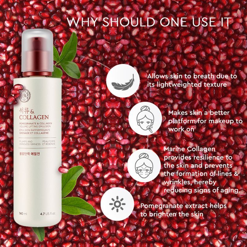 The Face Shop Pomegranate & Collagen Emulsion - Anti Aging Korean Moisturizer with Hyaluronic Acid (140ml)
