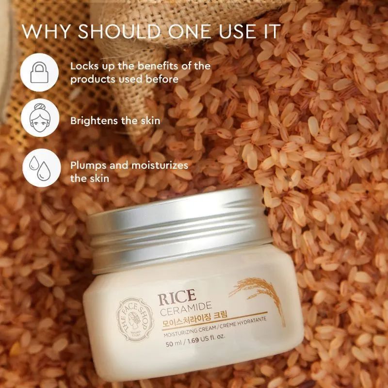 The Face Shop Rice & Ceramide Moisturizer - Korean Day Cream for Barrier Repair & Glass Skin Glow (50ml)