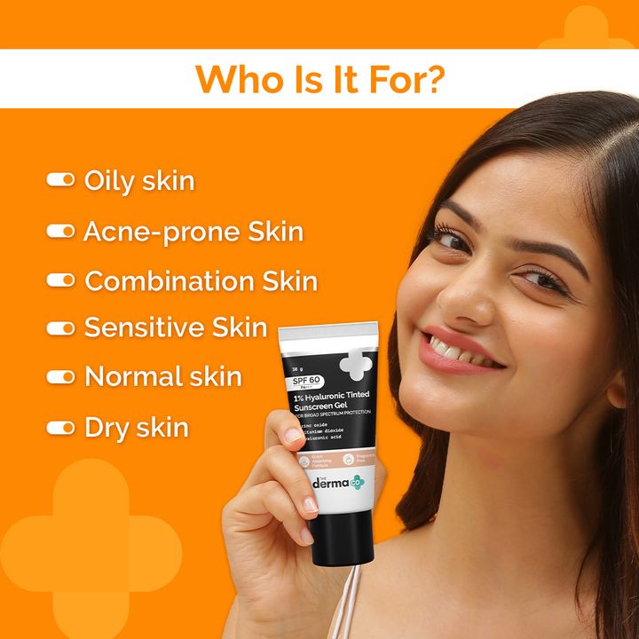 The Derma Co 1% Hyaluronic Tinted Sunscreen Gel with SPF 60 & PA++++(50g)