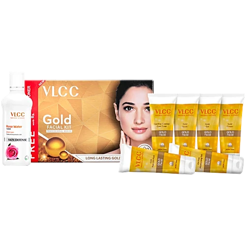 VLCC Gold Facial Kit for Bright and Radiant Complexion + Free Rose Water Toner (300g + 100ml)