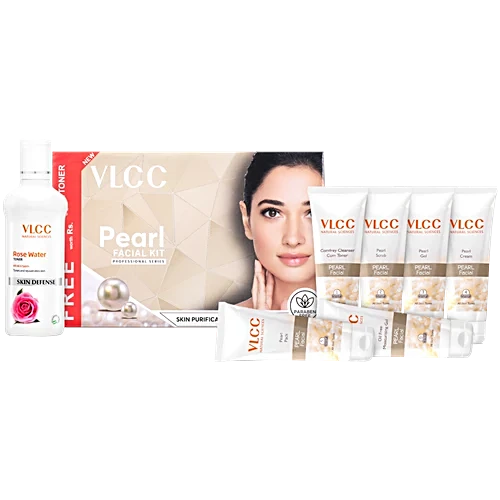 VLCC Pearl Facial Kit with Free Rose Water Toner For Bright Skin, (400 g)