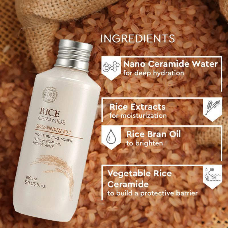The Face Shop Rice & Ceramide Face Toner - Korean Beauty Skincare for Moisture & Brightness (150ml)