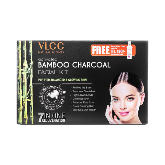 VLCC Activated Bamboo Charcoal Facial Kit for Glowing Skin + Free Rose Water Toner - With Free Toner Rs.170 (300g + 100ml)