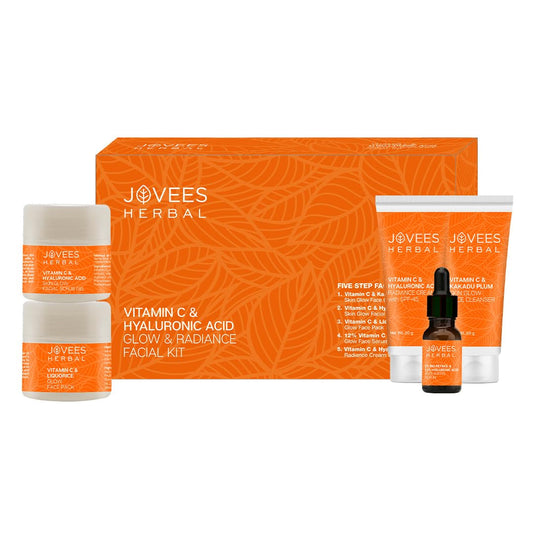 Jovees Herbal Vitamin C & Hyaluronic Acid Glow & Radiance Mini Facial Kit For Brighter & Glowing Skin | Kit For Improves Uneven Skin Tone, Fines Lines & Dullness 215g