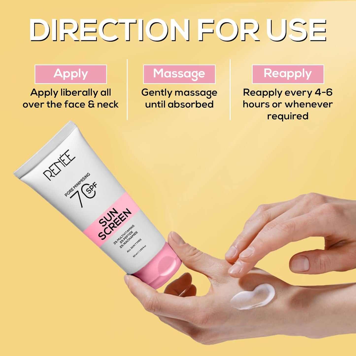 RENEE Pore Minimizing Sunscreen Spf 70 With 2% Niacinamide For All Skins, 2% Peptide & 3% Multivitamins, (50 ml)