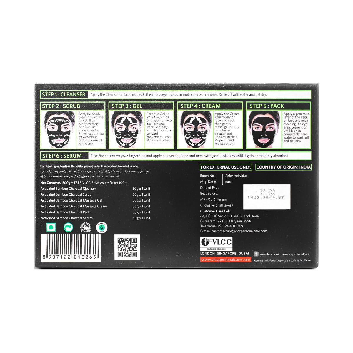 VLCC Activated Bamboo Charcoal Facial Kit, for Purified & Glowing Skin (300 g)
