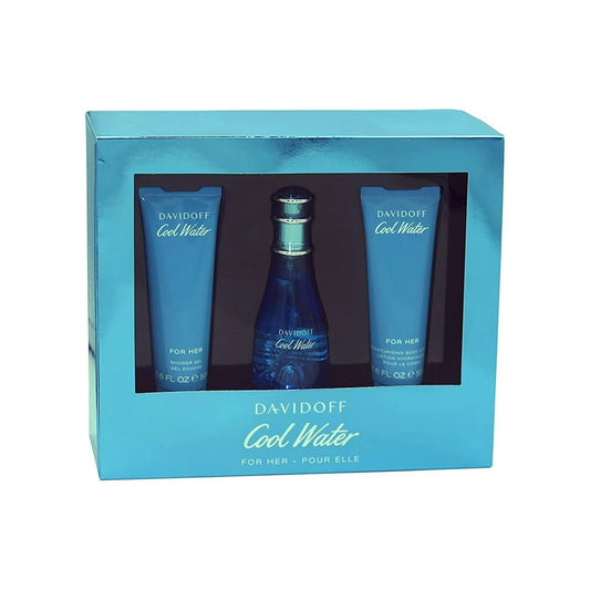 Davidoff Cool Water For Her 3 pcs Set Shower Gel, Body Lotion 1.6 oz. Eau De Toilette Spray 1.7 oz