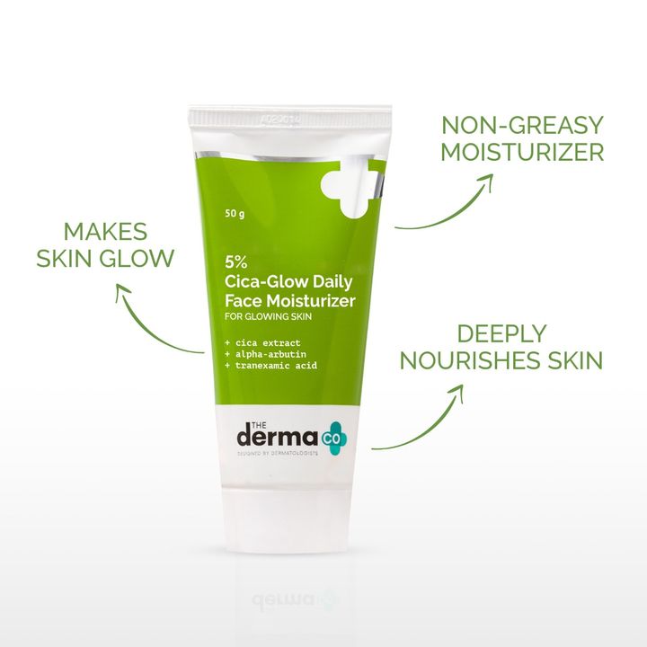 The Derma Co 5% Cica-Glow Daily Face Moisturizer with Alpha Arbutin & Tranexamic Acid (50 g)